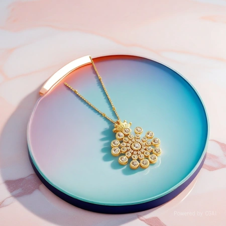 Fruit shell golden snowflake pendant necklace, electroplated dot diamond jewelry, including golden bracelet and pair ring 999 Fruit shell golden snowflake pendant necklace, electroplated dot diamond jewelry, including golden bracelet and pair ring 999